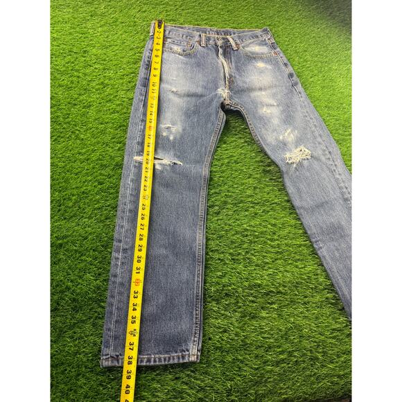 Levi’s 505 Mens Straight Leg Denim Jeans Medium Wash Distressed W38 L30 Mid Rise - Picture 8 of 13